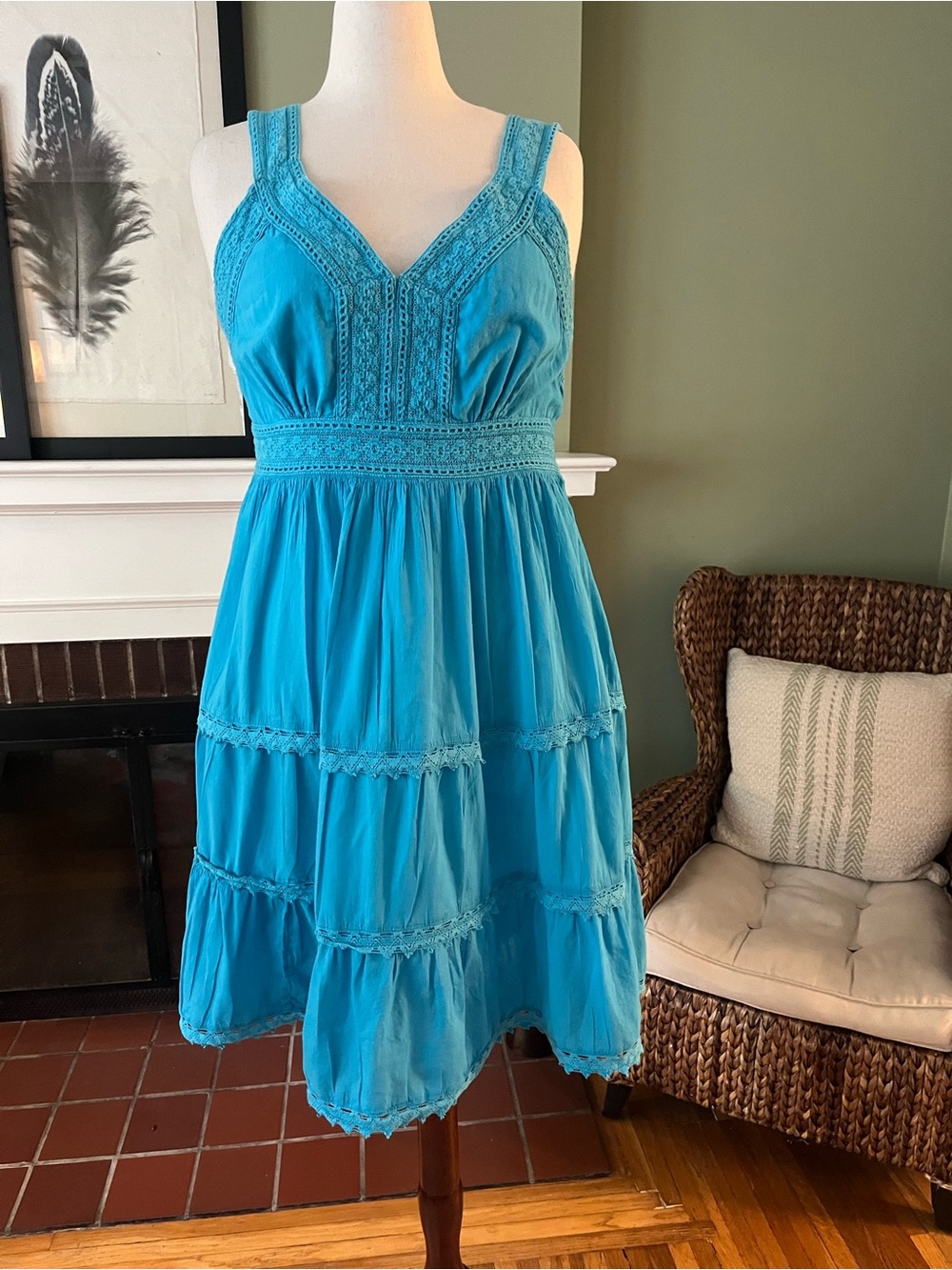 Cotton Crochet Tiered Midi Dress | Soft Turquoise | 3X